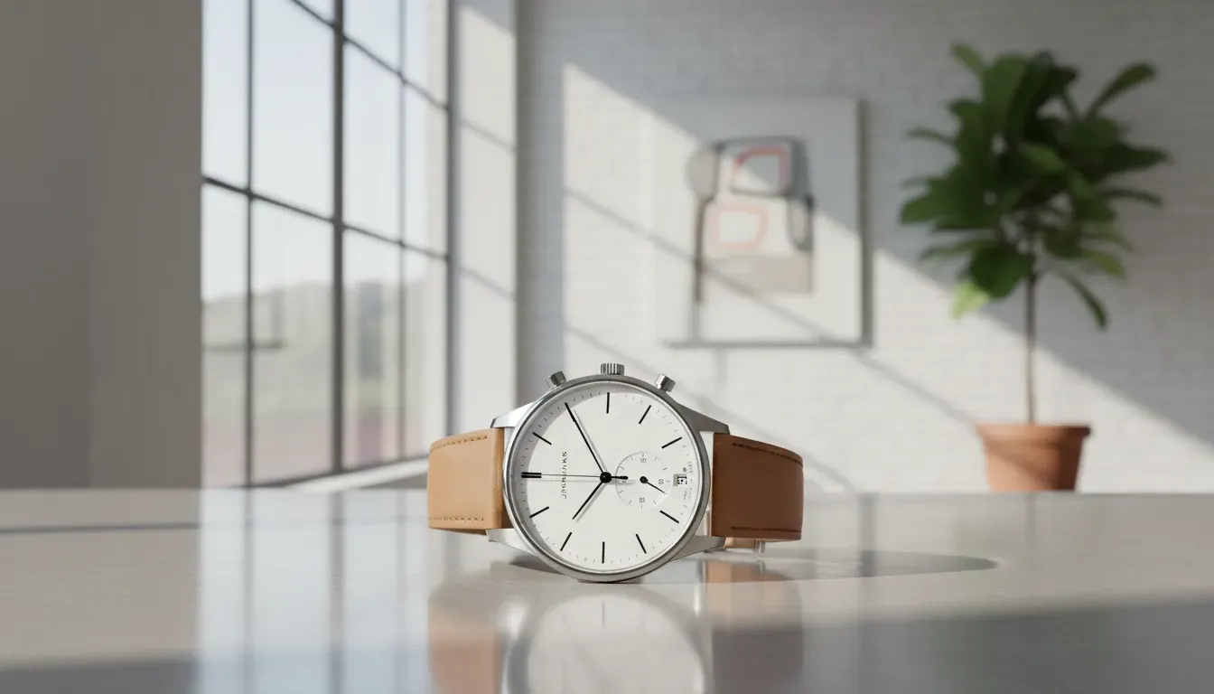 Junghans Max Bill Chronoscope with a white minimalist dial