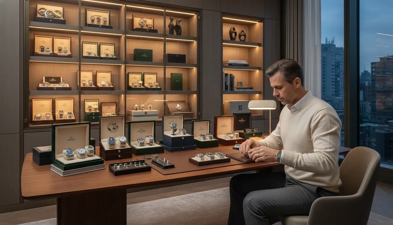 A collector organizing their collection of luxury watch brands