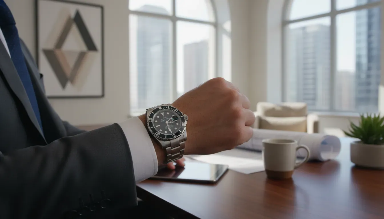 A man wearing one of the most popular luxury watches for men context