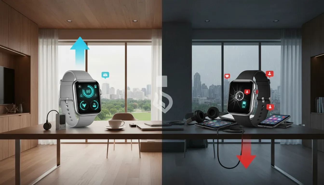 A visual breakdown of the pros and cons of smart watches in daily life