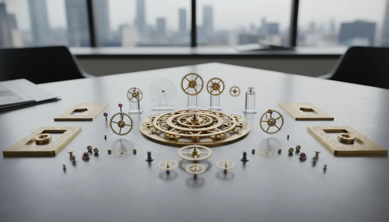 Detailed view of a disassembled watch movement showing the intricate gears of super clone watches