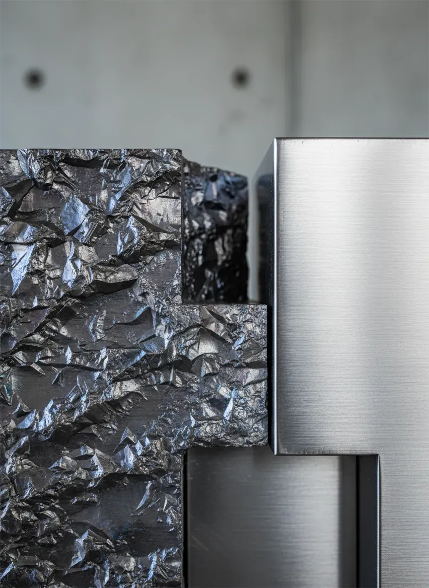 Macro shot of raw titanium and stainless steel textures