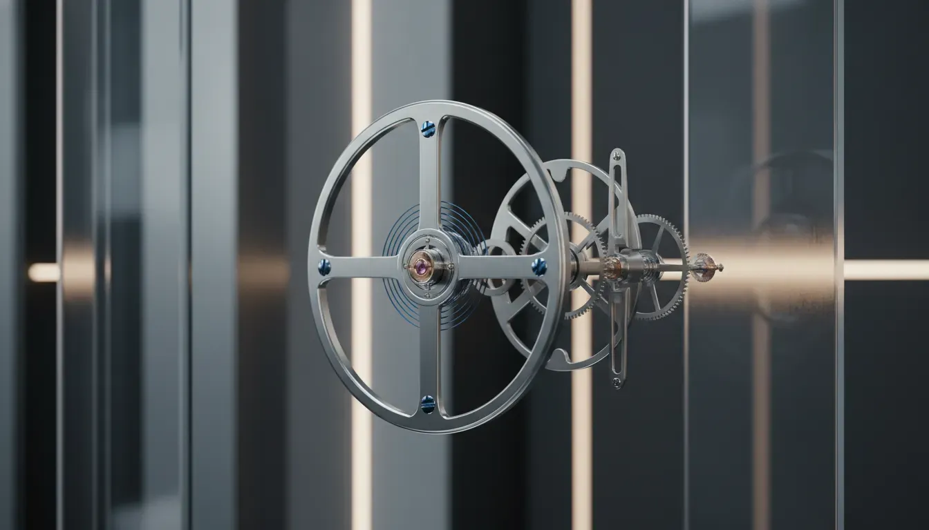Macro photography of a balance wheel and escapement