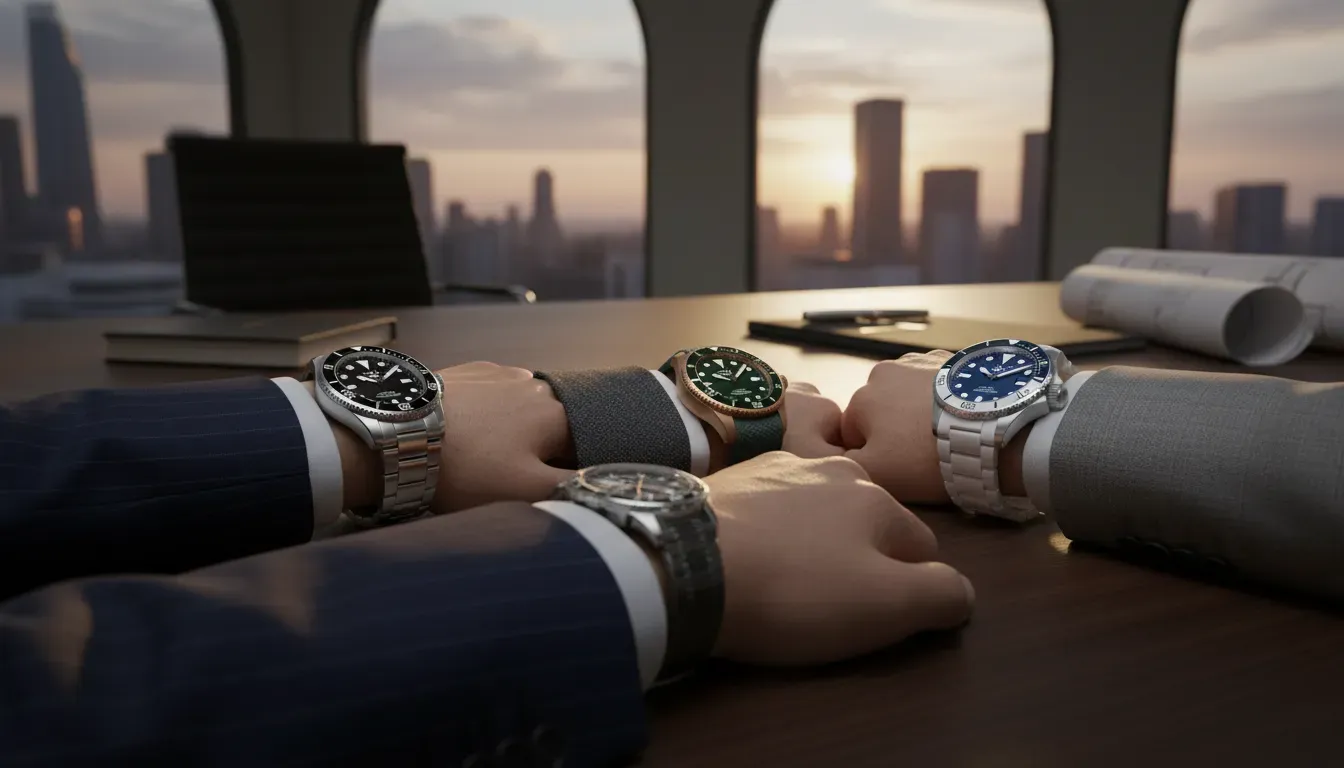 Stylish diver wrist watches for men paired with a suit